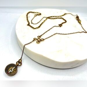 Antique bronze tone compass necklace watch fob chain ROOST brand vintage style